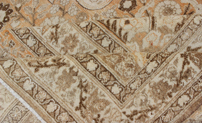 Antique Persian Tabriz Haji Jalili type rug with layered medallion in coral, gray, peach, taupe, cream. Keivan Woven Arts / EMA - 7510, country of origin / type: Iran / Tabriz, circa 1900 Measures: 11' x 16'8. This light colored antique Persian Ta... - Keivan Woven ArtsEMA - 7510 - 8831Rug