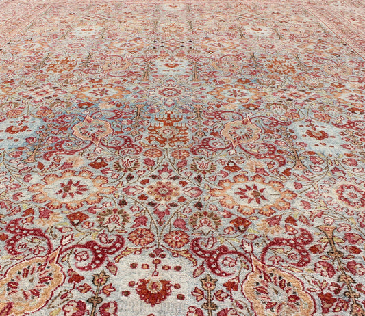 Ornate Floral Pattern Khorassan Antique Persian Rug in Burgundy & Gray Ornate floral pattern Khorassan antique Persian rug in burgundy and grey, rug ema - 7514, country of origin / type: Iran / Khorassan, circa 1920. This spectacular antiq... - Keivan Woven ArtsEMA - 7514 - 8797Rug