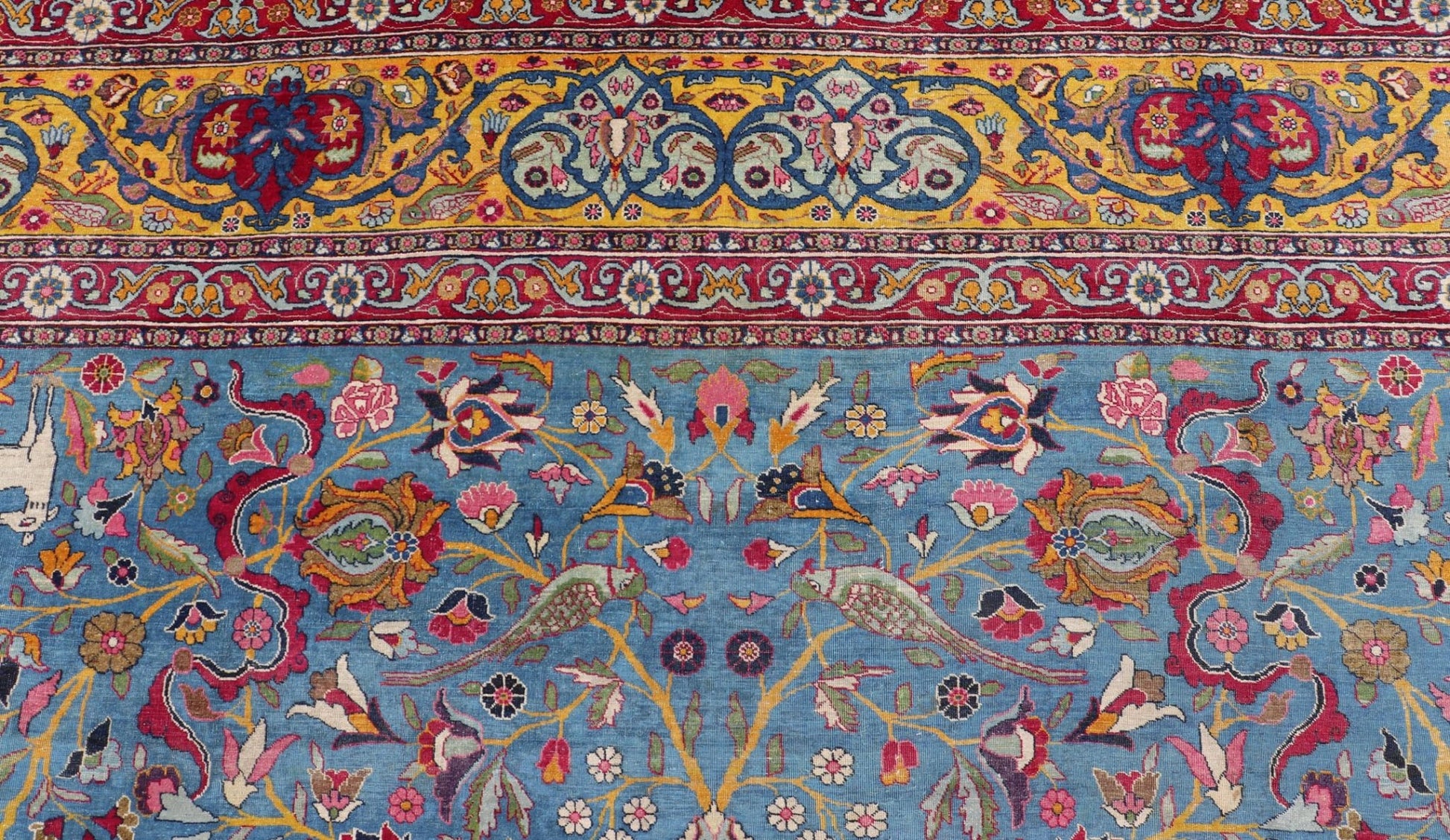 Antique Persian Tehran rug in beautiful Persianblue and saffron yellow. Keivan Woven Arts / rug EMA - 7515, country of origin / type: Iran / Tehran, circa 1920. Unique Persian Tehran rug. Colorful Persian Tehran in blue with floral design. Measures... - Keivan Woven ArtsEMA - 7515 - 8611Rug
