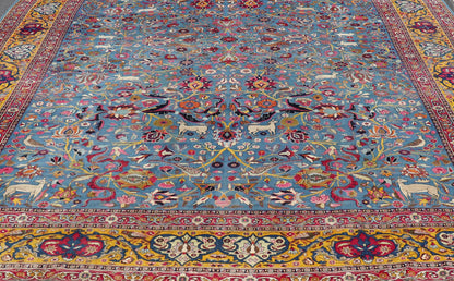 Antique Persian Tehran rug in beautiful Persianblue and saffron yellow. Keivan Woven Arts / rug EMA - 7515, country of origin / type: Iran / Tehran, circa 1920. Unique Persian Tehran rug. Colorful Persian Tehran in blue with floral design. Measures... - Keivan Woven ArtsEMA - 7515 - 8611Rug