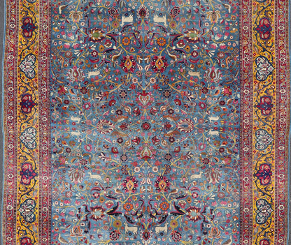Antique Persian Tehran rug in beautiful Persianblue and saffron yellow. Keivan Woven Arts / rug EMA - 7515, country of origin / type: Iran / Tehran, circa 1920. Unique Persian Tehran rug. Colorful Persian Tehran in blue with floral design. Measures... - Keivan Woven ArtsEMA - 7515 - 8611Rug