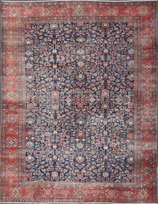 Oversized Fine Weave Antique Persian Sultanabad with Distressed All - Over Design. Extra wide oversize antique Persian distressed Sultanabad rug , kwarugs / EMA - 7516, country of origin / type: Iran / Farahan, circa 1890. Measures: 14'3 x 18... - Keivan Woven ArtsEMA - 7516 - 8879