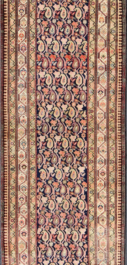 Paisley Design Antique Persian Malayer Runner in Dark and Light Tones Onyx, Nude, and Peach Malayer Runner Antique from Persia with All - Over Paisley Motifs, rug ema - 7519, country of origin / type: Iran / Malayer, circa 1910 This antique P... - Keivan Woven ArtsEMA - 7519 - 8996Rug