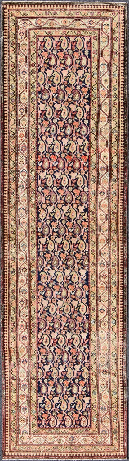 Paisley Design Antique Persian Malayer Runner in Dark and Light Tones Onyx, Nude, and Peach Malayer Runner Antique from Persia with All - Over Paisley Motifs, rug ema - 7519, country of origin / type: Iran / Malayer, circa 1910 This antique P... - Keivan Woven ArtsEMA - 7519 - 8996Rug