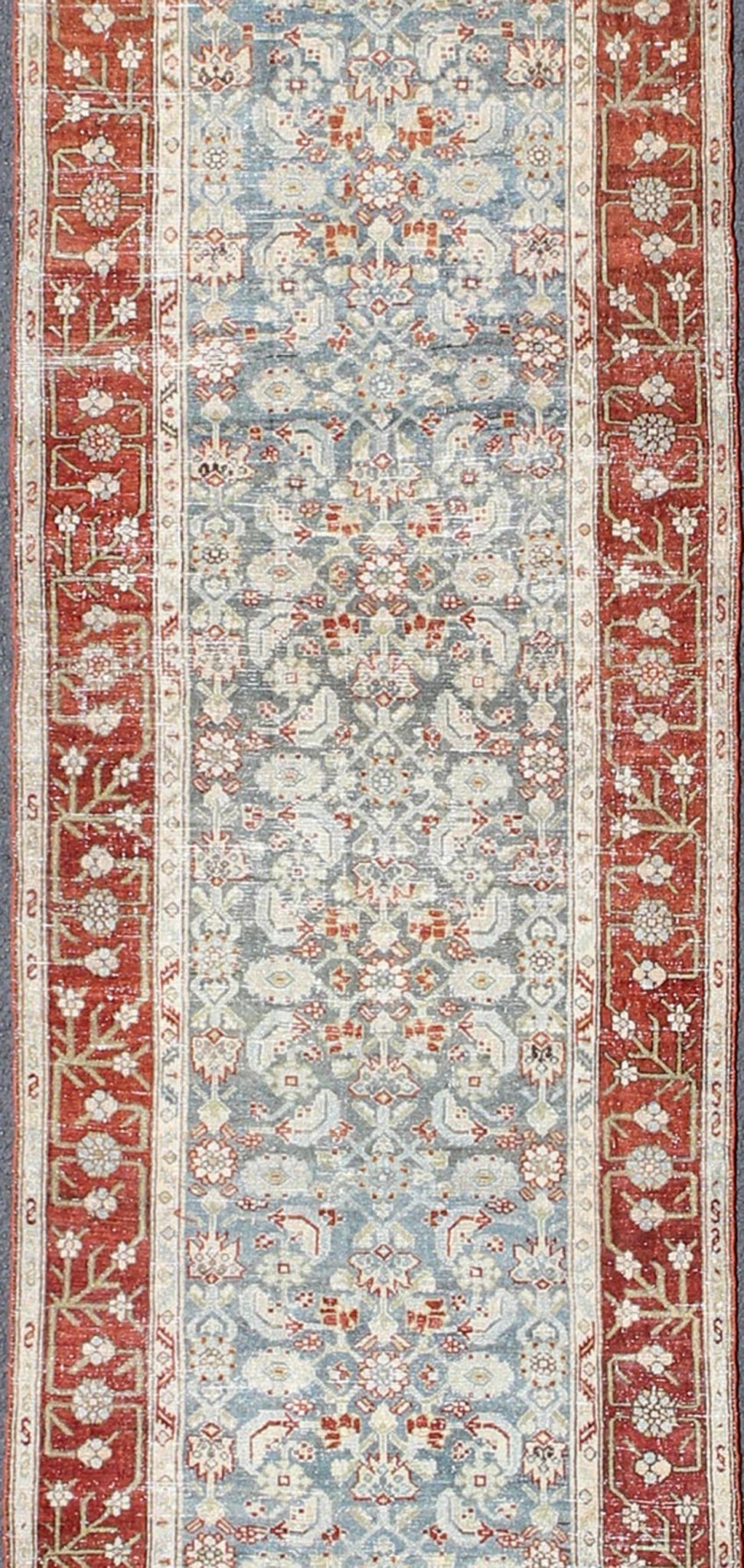 Long Runner in Blue and Red Antique Persian Malayer with All - Over Floral Design kwarugs Antique long runner Persian Malayer with all - over intricate floral design in red and blue tones, rug ema - 7523, country of origin / type: Iran / Malayer, circ... - Keivan Woven ArtsEMA - 7523 - 9004Rug