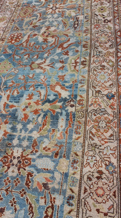 Intricate Floral Design Antique Persian Malayer Runner in Blue, Ivory, Peach Malayer Persian Antique Runner with All - Over Floral Design in Multi - colors, rug ema - 7530, country of origin / type: Iran / Malayer, circa 1900 This antique Persi... - Keivan Woven ArtsEMA - 7530 - 9342Rug