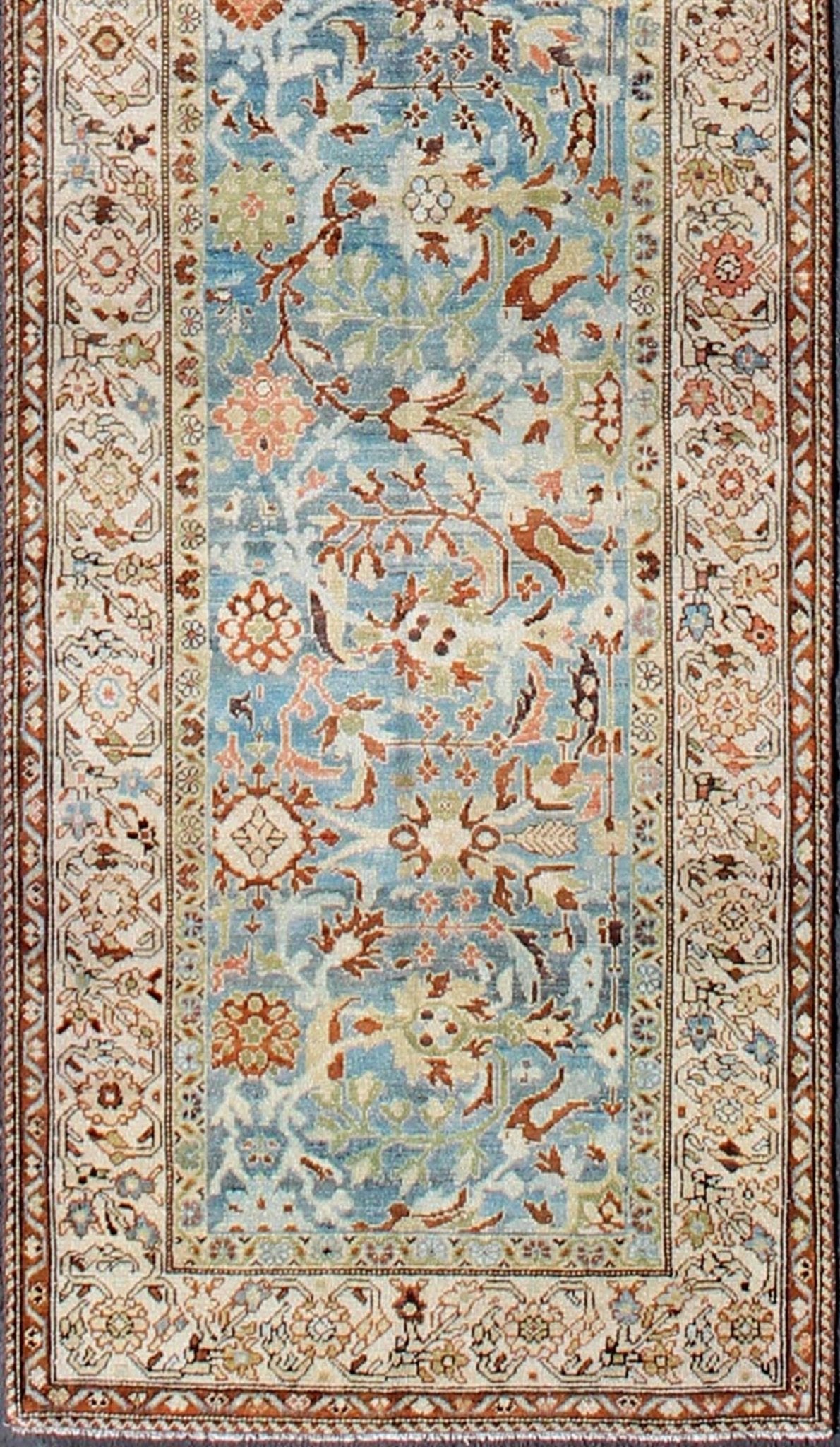 Intricate Floral Design Antique Persian Malayer Runner in Blue, Ivory, Peach Malayer Persian Antique Runner with All - Over Floral Design in Multi - colors, rug ema - 7530, country of origin / type: Iran / Malayer, circa 1900 This antique Persi... - Keivan Woven ArtsEMA - 7530 - 9342Rug