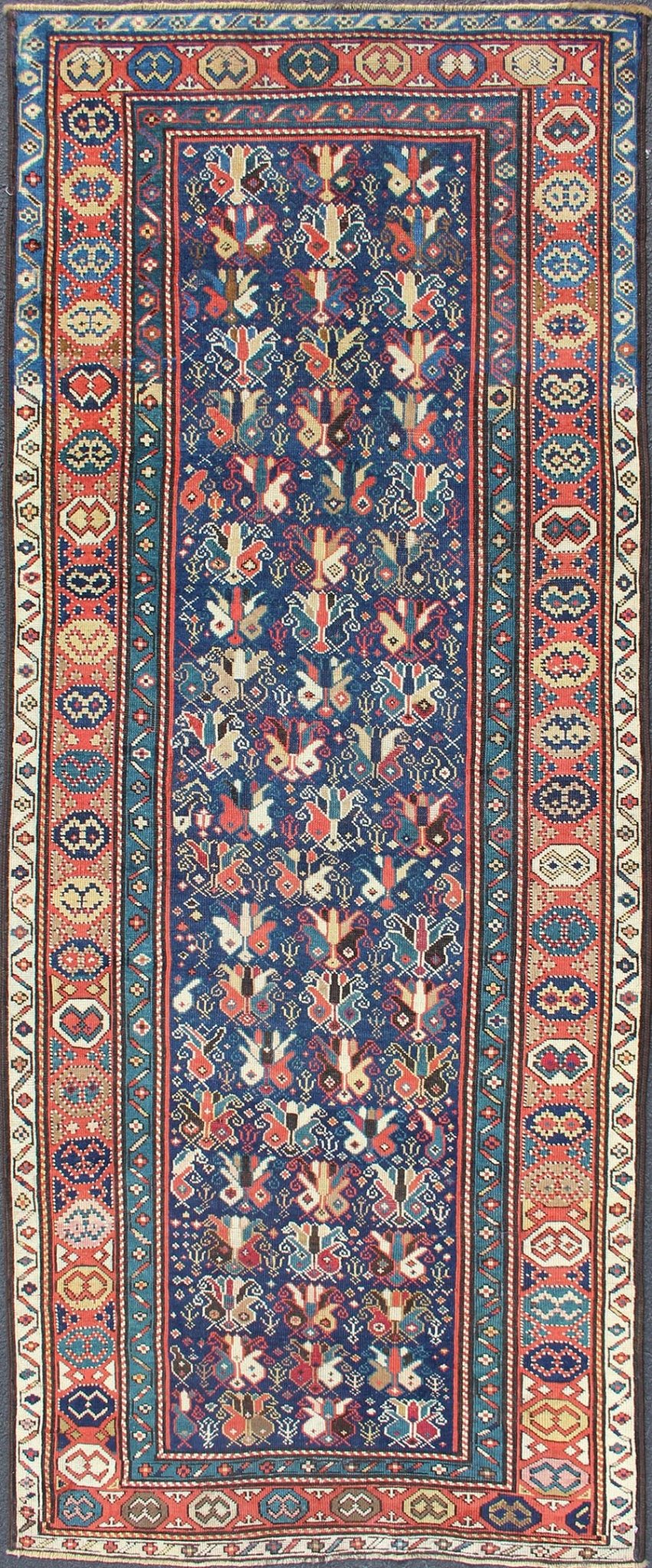 Multicolored Antique Caucasian Gendje Gallery Rug with All - Over Sub - Geometrics kwarugs Gendje antique runner from Caucasus with tribal geometric design in a variety of color tones, rug ema - 7533, country of origin / type: Caucasus / Gendje, c... - Keivan Woven ArtsEMA - 7533 - 9334Rug