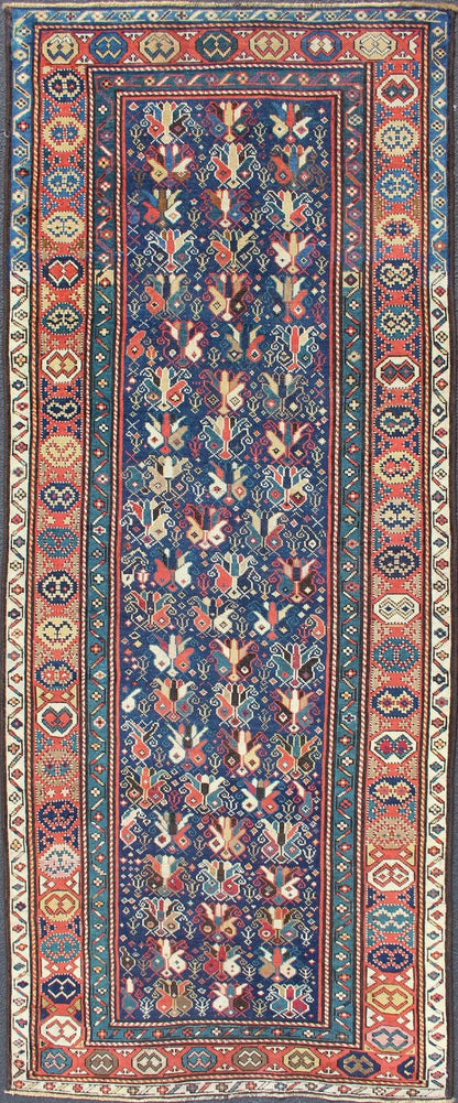 Multicolored Antique Caucasian Gendje Gallery Rug with All - Over Sub - Geometrics kwarugs Gendje antique runner from Caucasus with tribal geometric design in a variety of color tones, rug ema - 7533, country of origin / type: Caucasus / Gendje, c... - Keivan Woven ArtsEMA - 7533 - 9334Rug