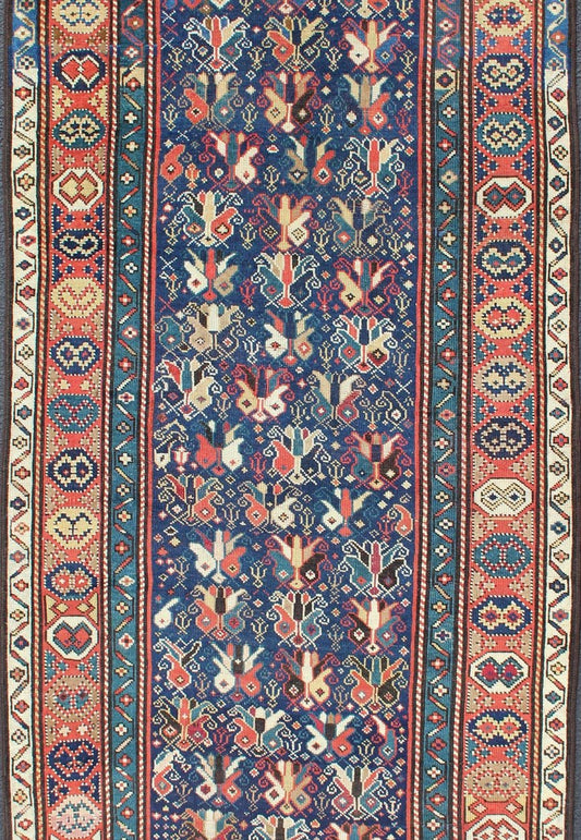 Multicolored Antique Caucasian Gendje Gallery Rug with All - Over Sub - Geometrics kwarugs Gendje antique runner from Caucasus with tribal geometric design in a variety of color tones, rug ema - 7533, country of origin / type: Caucasus / Gendje, c... - Keivan Woven ArtsEMA - 7533 - 9334Rug