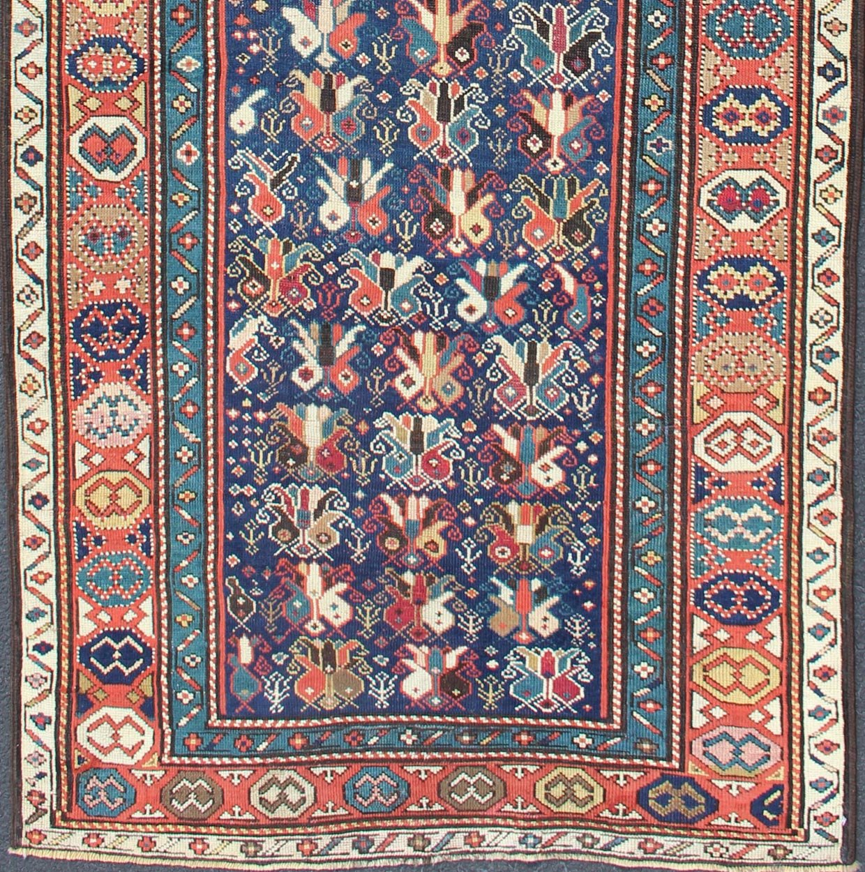 Multicolored Antique Caucasian Gendje Gallery Rug with All - Over Sub - Geometrics kwarugs Gendje antique runner from Caucasus with tribal geometric design in a variety of color tones, rug ema - 7533, country of origin / type: Caucasus / Gendje, c... - Keivan Woven ArtsEMA - 7533 - 9334Rug