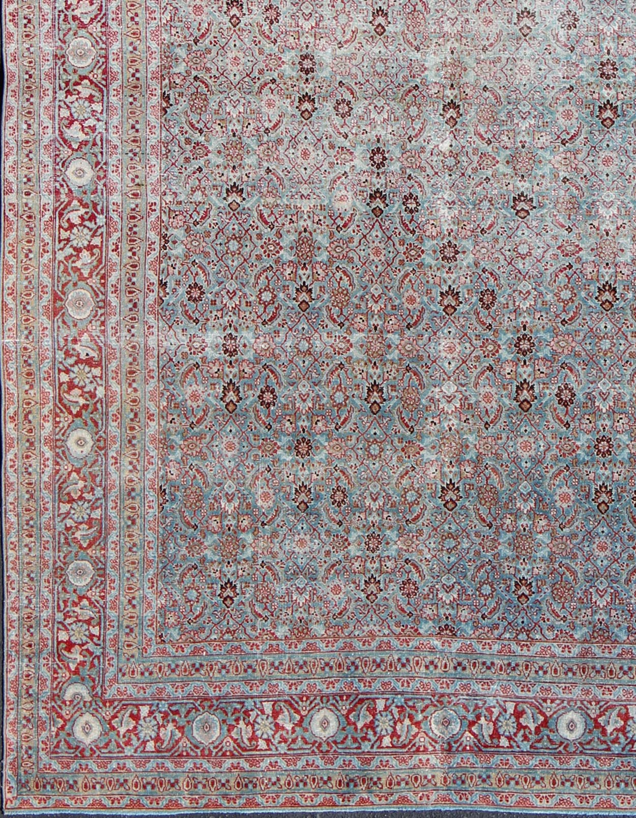 Antique Persian Tabriz Rug With All - Over Geometric Design in Light Blue and Rose Red kwarugs Light blue and red Persian Tabriz rug antique sub floral and geometric design, Keivan Woven Arts / rug ema - 7538, country of origin / type: Iran / Tabriz... - Keivan Woven ArtsEMA - 7538 - 9544Rug