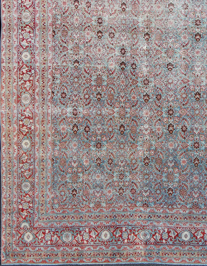 Antique Persian Tabriz Rug With All - Over Geometric Design in Light Blue and Rose Red kwarugs Light blue and red Persian Tabriz rug antique sub floral and geometric design, Keivan Woven Arts / rug ema - 7538, country of origin / type: Iran / Tabriz... - Keivan Woven ArtsEMA - 7538 - 9544Rug
