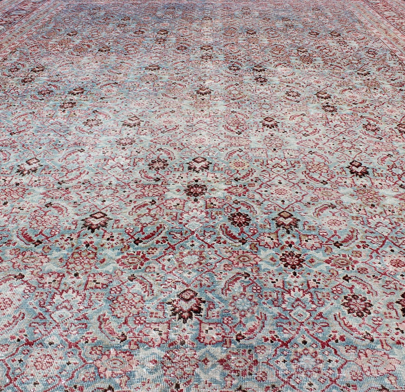 Antique Persian Tabriz Rug With All - Over Geometric Design in Light Blue and Rose Red kwarugs Light blue and red Persian Tabriz rug antique sub floral and geometric design, Keivan Woven Arts / rug ema - 7538, country of origin / type: Iran / Tabriz... - Keivan Woven ArtsEMA - 7538 - 9544Rug