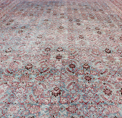Antique Persian Tabriz Rug With All - Over Geometric Design in Light Blue and Rose Red kwarugs Light blue and red Persian Tabriz rug antique sub floral and geometric design, Keivan Woven Arts / rug ema - 7538, country of origin / type: Iran / Tabriz... - Keivan Woven ArtsEMA - 7538 - 9544Rug