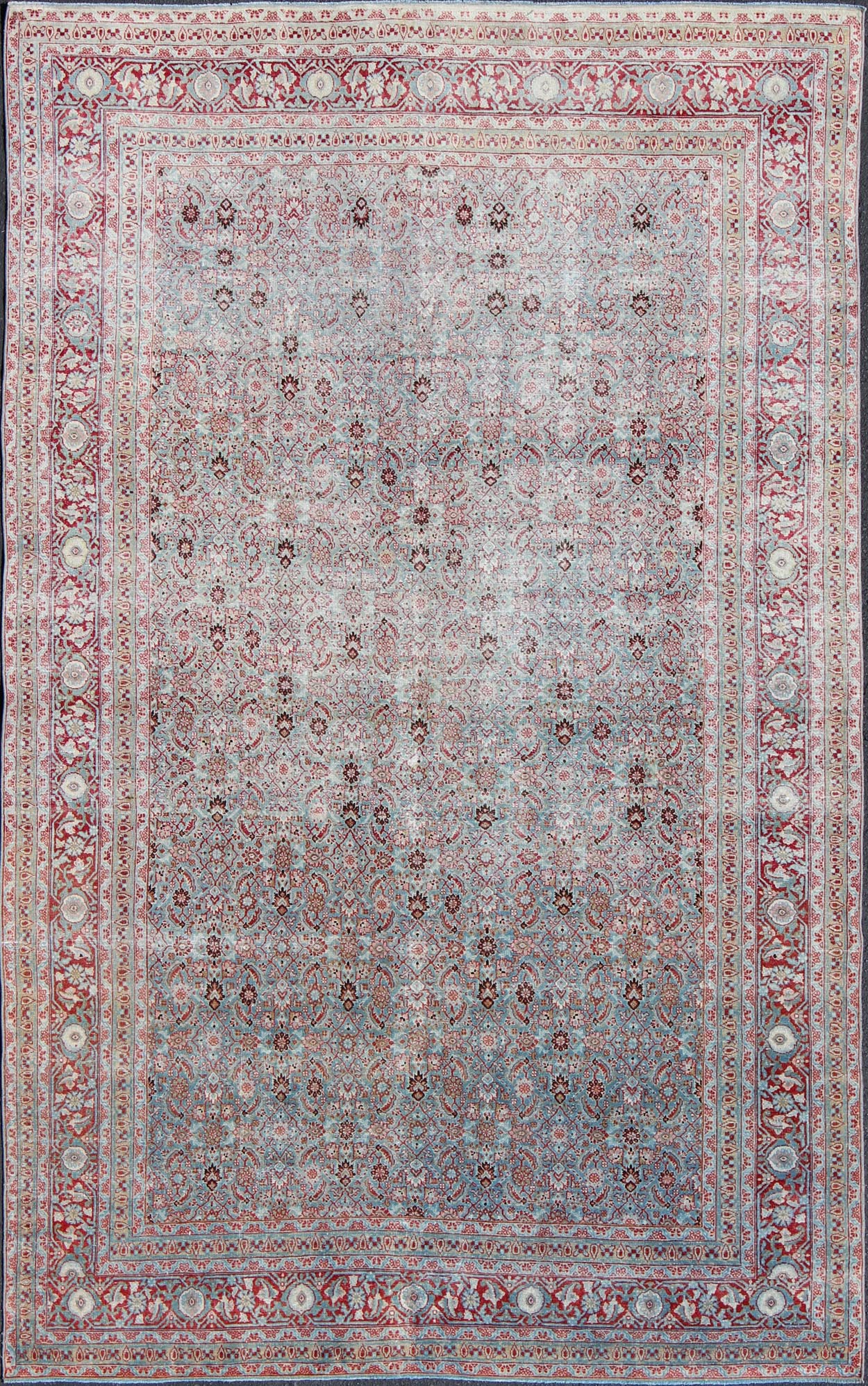Antique Persian Tabriz Rug With All - Over Geometric Design in Light Blue and Rose Red kwarugs Light blue and red Persian Tabriz rug antique sub floral and geometric design, Keivan Woven Arts / rug ema - 7538, country of origin / type: Iran / Tabriz... - Keivan Woven ArtsEMA - 7538 - 9544Rug