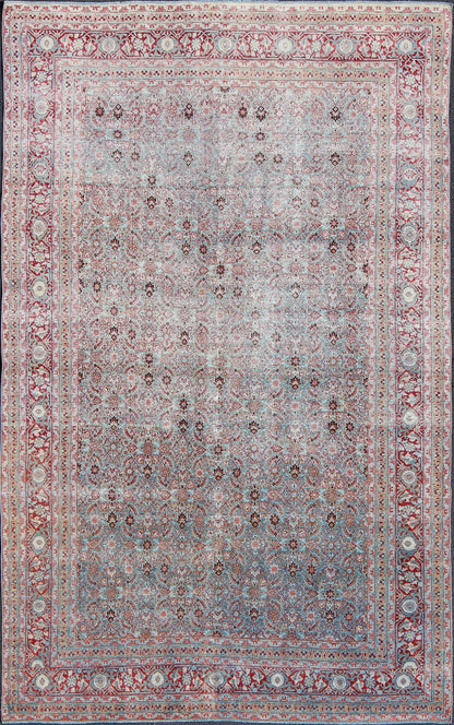 Antique Persian Tabriz Rug With All - Over Geometric Design in Light Blue and Rose Red kwarugs Light blue and red Persian Tabriz rug antique sub floral and geometric design, Keivan Woven Arts / rug ema - 7538, country of origin / type: Iran / Tabriz... - Keivan Woven ArtsEMA - 7538 - 9544Rug