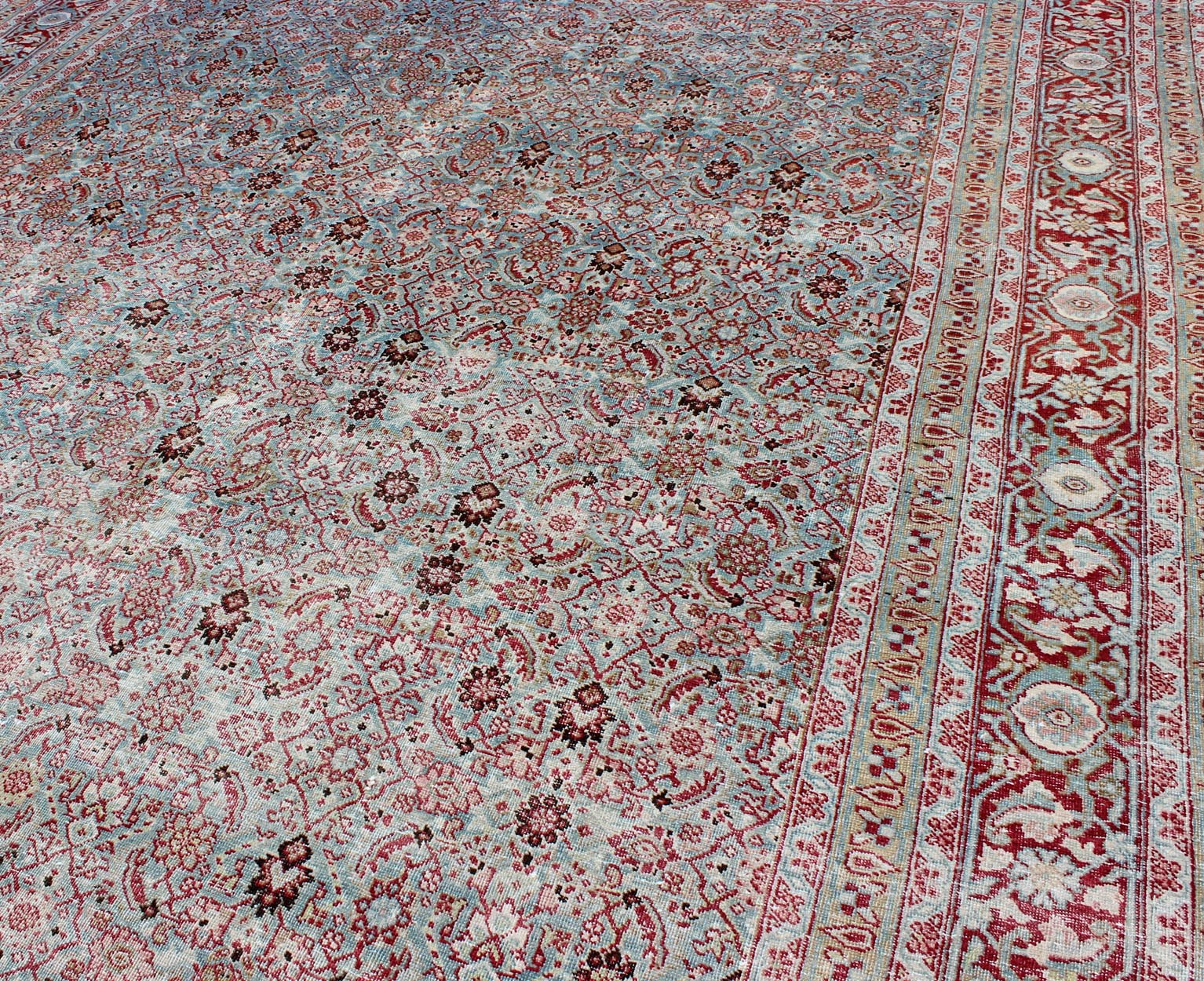Antique Persian Tabriz Rug With All - Over Geometric Design in Light Blue and Rose Red kwarugs Light blue and red Persian Tabriz rug antique sub floral and geometric design, Keivan Woven Arts / rug ema - 7538, country of origin / type: Iran / Tabriz... - Keivan Woven ArtsEMA - 7538 - 9544Rug