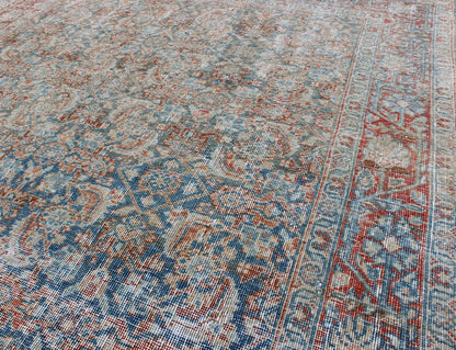 Antique Persian Mahal Rug with All - Over Flower Design in Blue with Red and Ivory kwarugs Mahal rug antique Persian with floral design in red, blue, ivory, cream tones, rug ema - 7548, country of origin / type: Iran / Mahal, circa 1920 This ... - Keivan Woven ArtsEMA - 7548 - 9790Rug