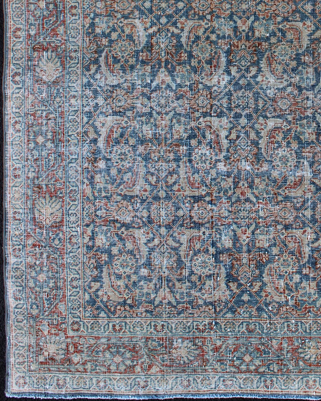 Antique Persian Mahal Rug with All - Over Flower Design in Blue with Red and Ivory kwarugs Mahal rug antique Persian with floral design in red, blue, ivory, cream tones, rug ema - 7548, country of origin / type: Iran / Mahal, circa 1920 This ... - Keivan Woven ArtsEMA - 7548 - 9790Rug