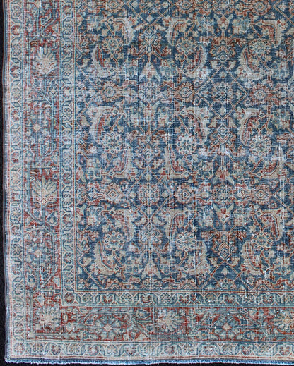 Antique Persian Mahal Rug with All - Over Flower Design in Blue with Red and Ivory kwarugs Mahal rug antique Persian with floral design in red, blue, ivory, cream tones, rug ema - 7548, country of origin / type: Iran / Mahal, circa 1920 This ... - Keivan Woven ArtsEMA - 7548 - 9790Rug
