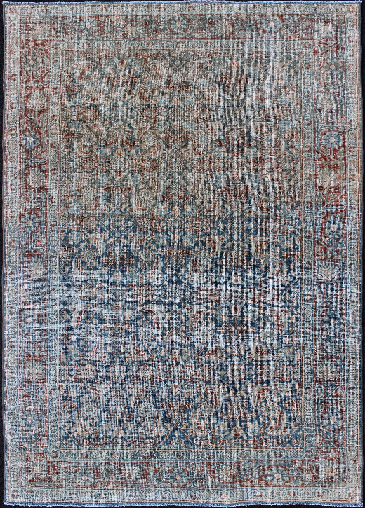Antique Persian Mahal Rug with All - Over Flower Design in Blue with Red and Ivory kwarugs Mahal rug antique Persian with floral design in red, blue, ivory, cream tones, rug ema - 7548, country of origin / type: Iran / Mahal, circa 1920 This ... - Keivan Woven ArtsEMA - 7548 - 9790Rug