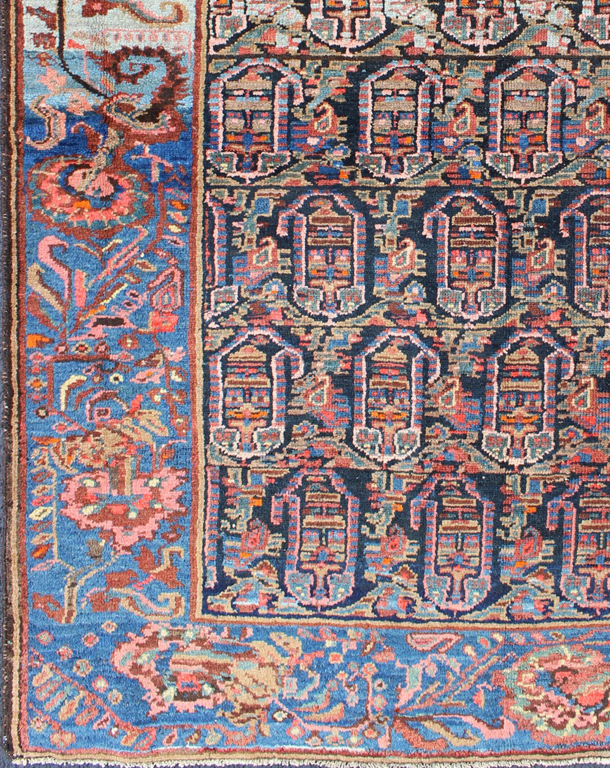 Colorful and Unique Antique Persian Hand Knotted Hamedan Rug With All - Over Geometric Design kwarugs Hamedan Persian antique rug withlarge - scale design in blue, ivory, peach, Keivan Woven Arts / rug ema - 7549, country of origin / type: Iran / Hame... - Keivan Woven ArtsEMA - 7549 - 9794Rug