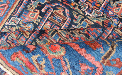 Colorful and Unique Antique Persian Hand Knotted Hamedan Rug With All - Over Geometric Design kwarugs Hamedan Persian antique rug withlarge - scale design in blue, ivory, peach, Keivan Woven Arts / rug ema - 7549, country of origin / type: Iran / Hame... - Keivan Woven ArtsEMA - 7549 - 9794Rug