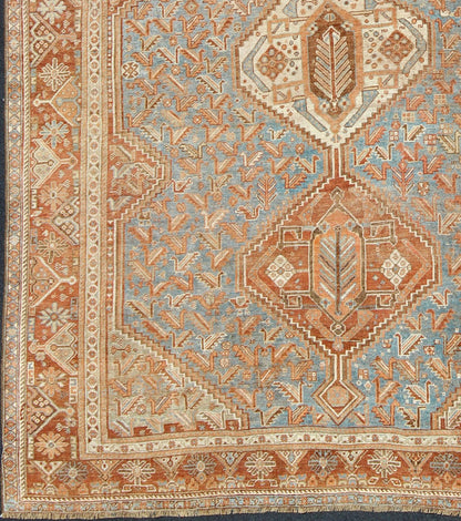 Geometric Antique Persian Shiraz Rug With Tri - Medallion Design in Shades of Rusty Orange Geometric Antique Persian Shiraz Rug With Tri - Medallion Design in Shades of Rusty Orange, Keivan Woven Arts rug ema - 7552, country of origin / type: Iran / S... - Keivan Woven ArtsEMA - 7552 - 9802Rug