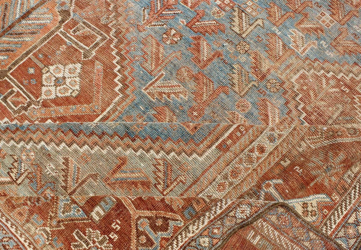 Geometric Antique Persian Shiraz Rug With Tri - Medallion Design in Shades of Rusty Orange Geometric Antique Persian Shiraz Rug With Tri - Medallion Design in Shades of Rusty Orange, Keivan Woven Arts rug ema - 7552, country of origin / type: Iran / S... - Keivan Woven ArtsEMA - 7552 - 9802Rug