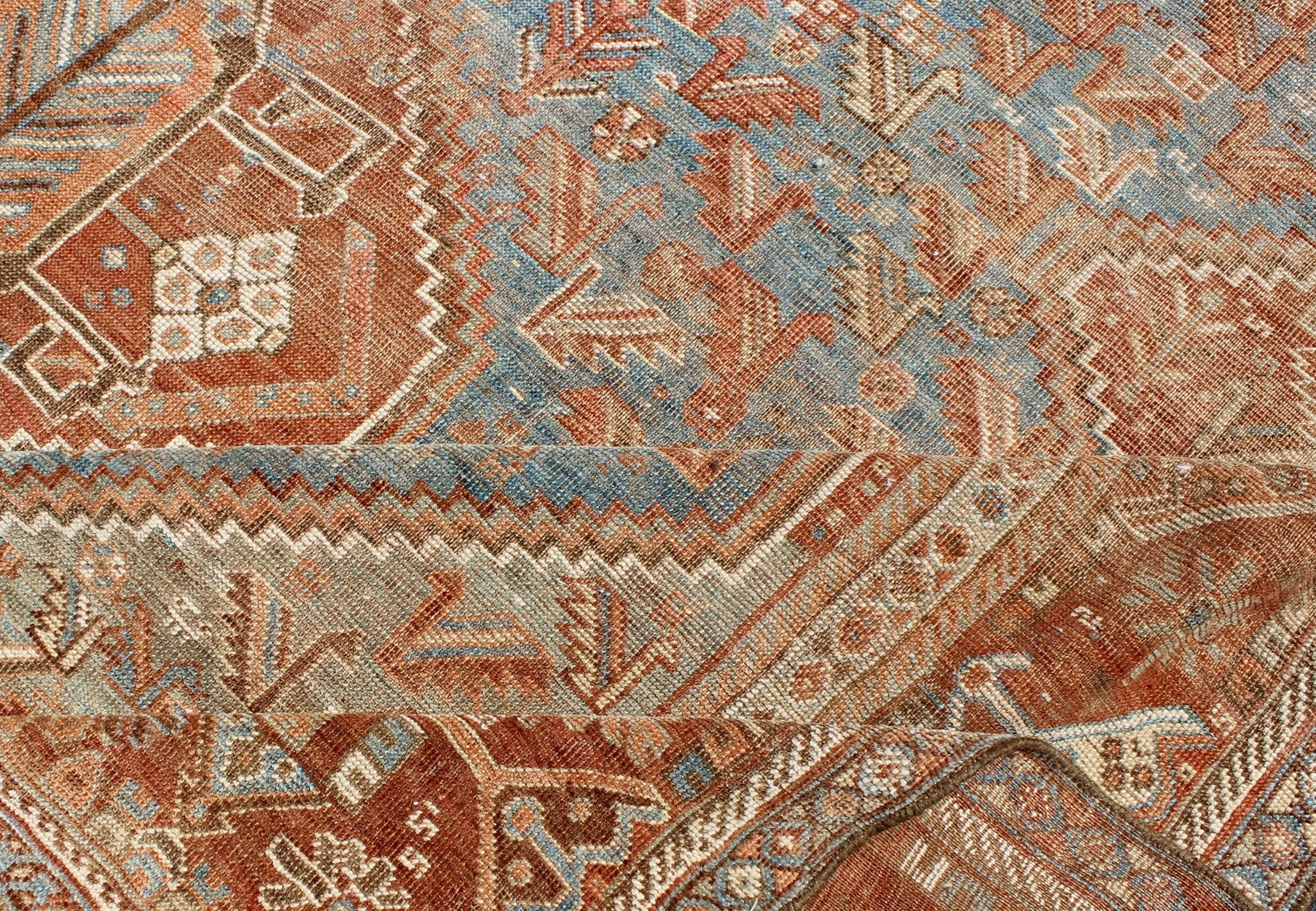 Geometric Antique Persian Shiraz Rug With Tri - Medallion Design in Shades of Rusty Orange Geometric Antique Persian Shiraz Rug With Tri - Medallion Design in Shades of Rusty Orange, Keivan Woven Arts rug ema - 7552, country of origin / type: Iran / S... - Keivan Woven ArtsEMA - 7552 - 9802Rug