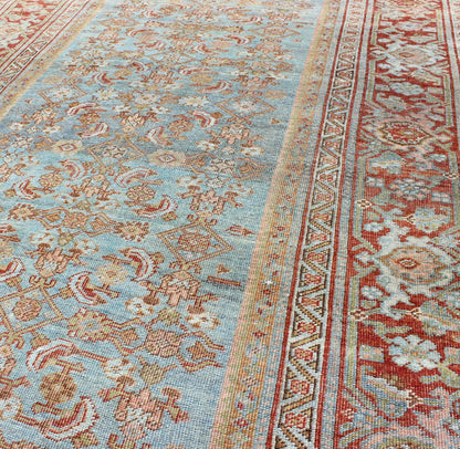 Antique Persian Bidjar Rug with Blossoming Floral Design in Light Blue and Red kwarugs Ornate flower design Bidjar antique Persian rug in a variety of colors of red and blues. Keivan Woven Arts / rug ema - 7556, country of origin / type: Iran / B... - Keivan Woven ArtsEMA - 7556 - 9810Rug