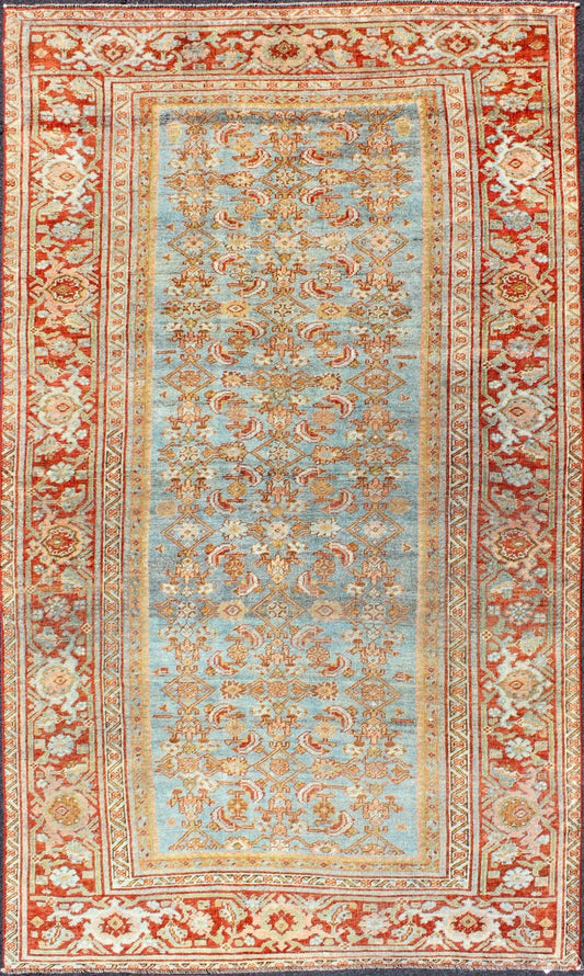 Antique Persian Bidjar Rug with Blossoming Floral Design in Light Blue and Red kwarugs Ornate flower design Bidjar antique Persian rug in a variety of colors of red and blues. Keivan Woven Arts / rug ema - 7556, country of origin / type: Iran / B... - Keivan Woven ArtsEMA - 7556 - 9810Rug