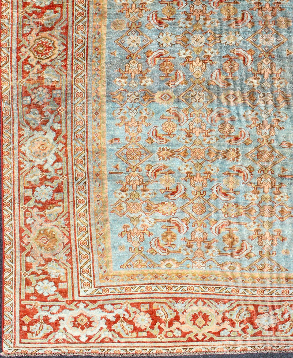 Antique Persian Bidjar Rug with Blossoming Floral Design in Light Blue and Red kwarugs Ornate flower design Bidjar antique Persian rug in a variety of colors of red and blues. Keivan Woven Arts / rug ema - 7556, country of origin / type: Iran / B... - Keivan Woven ArtsEMA - 7556 - 9810Rug