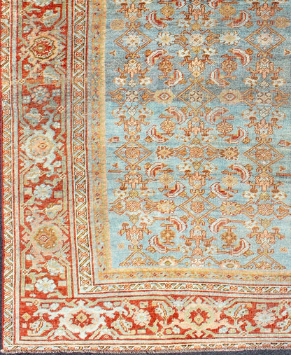 Antique Persian Bidjar Rug with Blossoming Floral Design in Light Blue and Red kwarugs Ornate flower design Bidjar antique Persian rug in a variety of colors of red and blues. Keivan Woven Arts / rug ema - 7556, country of origin / type: Iran / B... - Keivan Woven ArtsEMA - 7556 - 9810Rug