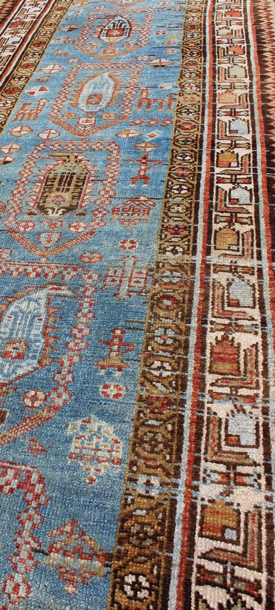 Amazing Antique Tribal Persian Kurdish Runner in Blue and Multi Colors kwarugs Uniquely colored Persian Kurdish antique Runner with expansive tribal design, rug ema - 7565, country of origin / type: Iran / Kurdish, circa 1900. This antique ... - Keivan Woven ArtsEMA - 7565 - 9830Rug