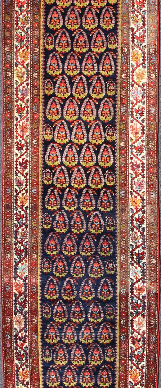 Multicolored antique Persian Malayer runner with sub - geometric tribal design, rug ema - 7572, country of origin / type: Iran / Malayer, circa 1900. This magnificent antique Persian Malayer runner (circa 1900) bears a beautiful, expansive, all - over... - Keivan Woven ArtsEMA - 7572 - 9850Rug