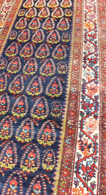 Multicolored antique Persian Malayer runner with sub - geometric tribal design, rug ema - 7572, country of origin / type: Iran / Malayer, circa 1900. This magnificent antique Persian Malayer runner (circa 1900) bears a beautiful, expansive, all - over... - Keivan Woven ArtsEMA - 7572 - 9850Rug