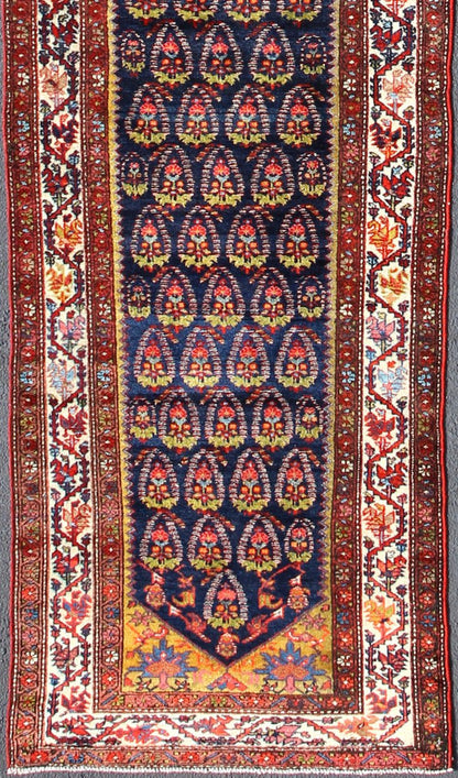 Multicolored antique Persian Malayer runner with sub - geometric tribal design, rug ema - 7572, country of origin / type: Iran / Malayer, circa 1900. This magnificent antique Persian Malayer runner (circa 1900) bears a beautiful, expansive, all - over... - Keivan Woven ArtsEMA - 7572 - 9850Rug