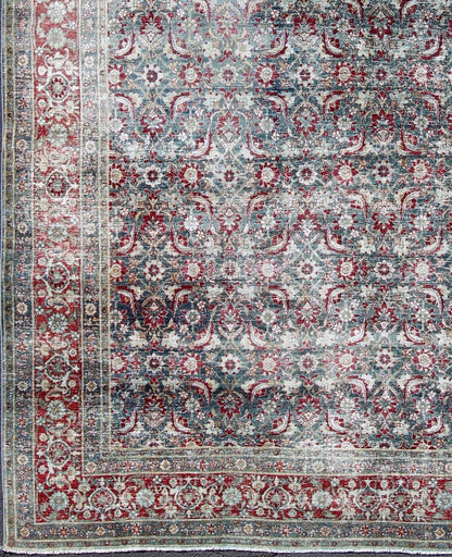Antique Persian Yazd Rug with Floral - Geometric Design in Red and Blue Persian Antique Yazd Carpet in Blue and Red Tones with Diamond Geometric Floral Design, rug ema - 7575, country of origin / type: Iran / Tabriz, circa 1910 This antique ... - Keivan Woven ArtsEMA - 7575 - 9854Rug
