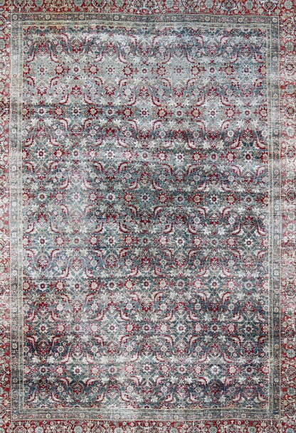 Antique Persian Yazd Rug with Floral - Geometric Design in Red and Blue Persian Antique Yazd Carpet in Blue and Red Tones with Diamond Geometric Floral Design, rug ema - 7575, country of origin / type: Iran / Tabriz, circa 1910 This antique ... - Keivan Woven ArtsEMA - 7575 - 9854Rug