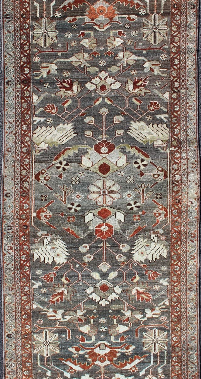 Persian Hamedan runner with ornate all - over design in brown. Keivan Woven Arts / rug ema - 7579, country of origin / type: Iran / Hamedan, circa 1910. This antique Persian Hamedan gallery rug (circa early 20th century) features a unique blend ... - Keivan Woven ArtsEMA - 7579 - 10010Rug