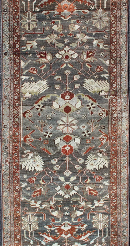 Persian Hamedan runner with ornate all - over design in brown. Keivan Woven Arts / rug ema - 7579, country of origin / type: Iran / Hamedan, circa 1910. This antique Persian Hamedan gallery rug (circa early 20th century) features a unique blend ... - Keivan Woven ArtsEMA - 7579 - 10010Rug