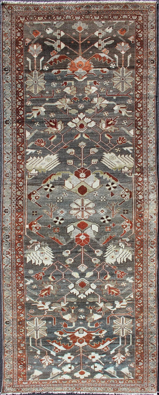 Persian Hamedan runner with ornate all - over design in brown. Keivan Woven Arts / rug ema - 7579, country of origin / type: Iran / Hamedan, circa 1910. This antique Persian Hamedan gallery rug (circa early 20th century) features a unique blend ... - Keivan Woven ArtsEMA - 7579 - 10010Rug