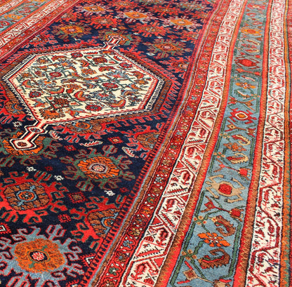 Multicolored antique Persian Malayer long and wide gallery runner with geometric medallion and motifs, rug ema - 7582, country of origin / type: Iran / Malayer, circa 1910. This lovely antique Persian Malayer runner originates from the northwest r... - Keivan Woven ArtsEMA - 7582 - 10014Rug