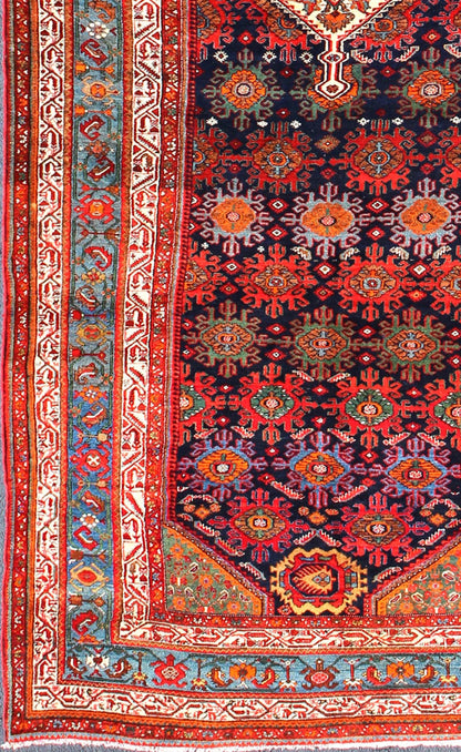 Multicolored antique Persian Malayer long and wide gallery runner with geometric medallion and motifs, rug ema - 7582, country of origin / type: Iran / Malayer, circa 1910. This lovely antique Persian Malayer runner originates from the northwest r... - Keivan Woven ArtsEMA - 7582 - 10014Rug