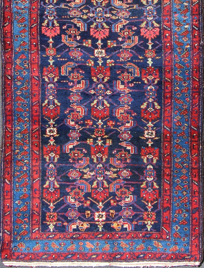 Geometric Design Hamedan Vintage Runner From Persia in Jewel Tones Vintage Hamedan Persian Runner with colorful all - over geometric design, Keivan Woven Arts / rug ema - 7588, country of origin / type: Iran / Hamedan, circa 1930 This Persi... - Keivan Woven ArtsEMA - 7588 - 10028Rug
