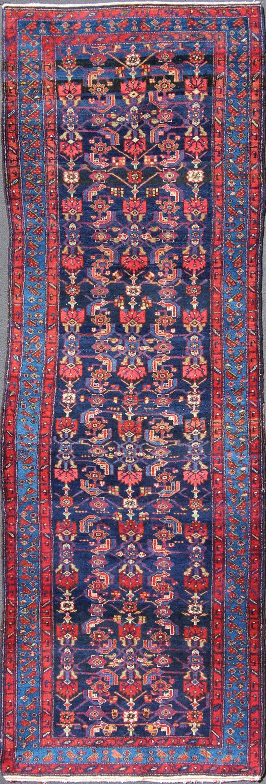 Geometric Design Hamedan Vintage Runner From Persia in Jewel Tones Vintage Hamedan Persian Runner with colorful all - over geometric design, Keivan Woven Arts / rug ema - 7588, country of origin / type: Iran / Hamedan, circa 1930 This Persi... - Keivan Woven ArtsEMA - 7588 - 10028Rug