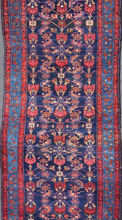 Geometric Design Hamedan Vintage Runner From Persia in Jewel Tones Vintage Hamedan Persian Runner with colorful all - over geometric design, Keivan Woven Arts / rug ema - 7588, country of origin / type: Iran / Hamedan, circa 1930 This Persi... - Keivan Woven ArtsEMA - 7588 - 10028Rug