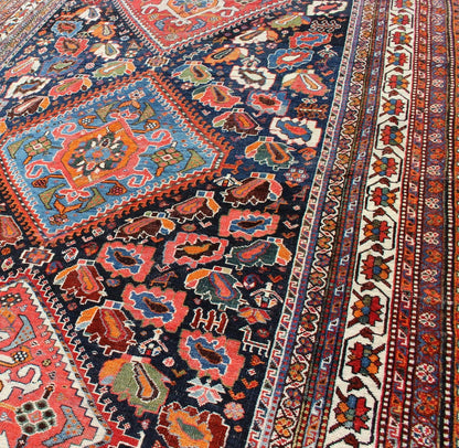 Qashqai rug antique from Persian with detailed and colorful Tri - Medallion design, Keivan Woven Arts / rug ema - 7589, country of origin / type: Iran / Qashqai, circa 1900. The Qashqai nomads are found in the Fars province in southwest Iran. They m... - Keivan Woven ArtsEMA - 7589 - 10032Rug